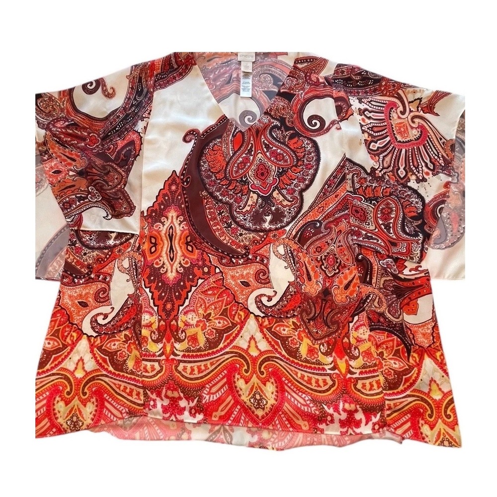 Chico's Size 2 Paisley Print Top Womens Large Multicolor Bright Lightweight Boho